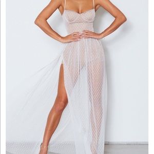 NWT white fox mesh maxi dress